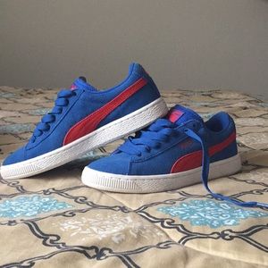 blue suede Pumas